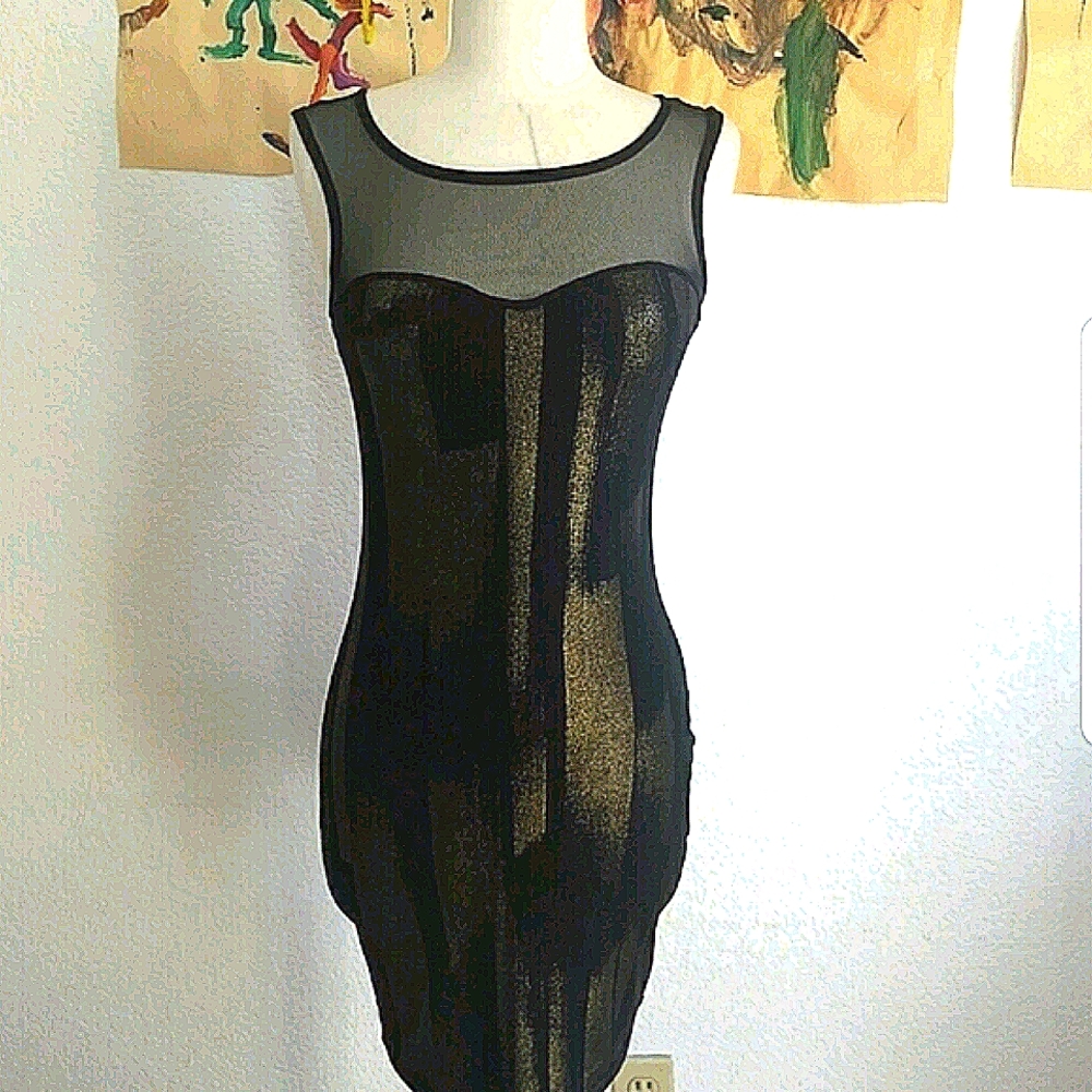Arden B. Black Gold Shimmer Mesh Dress